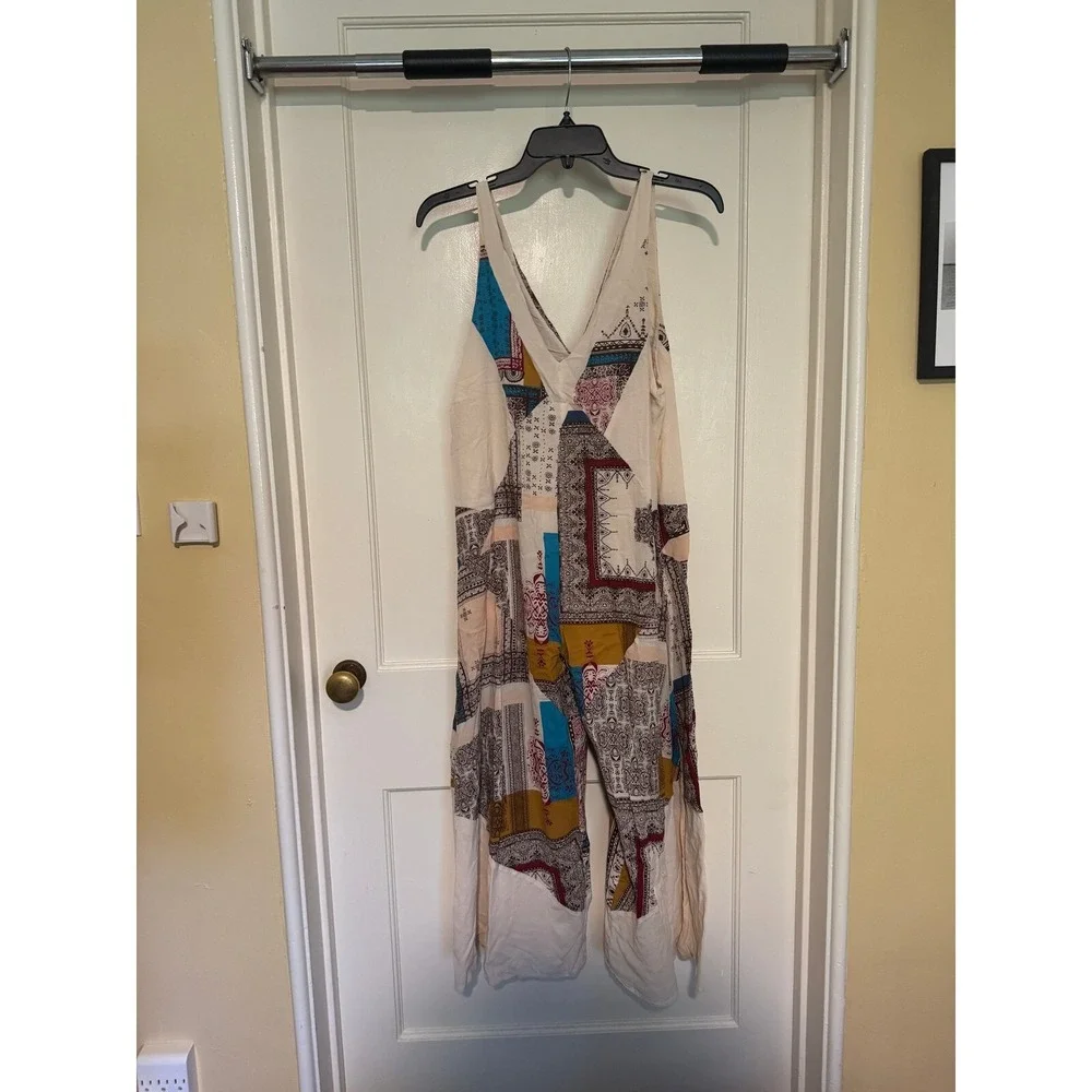 Free People Patchwork‎ Print V-Neck Sleeveless Jumpsuit Romper XS